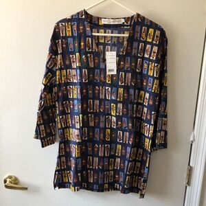 Tracy Negoshian Kaitlin Top with Sunbathers Size M NWT Navy